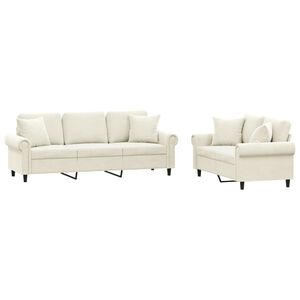 vidaXL 2 pcs conjunto de sof&aacute;s com almofadas veludo cor creme