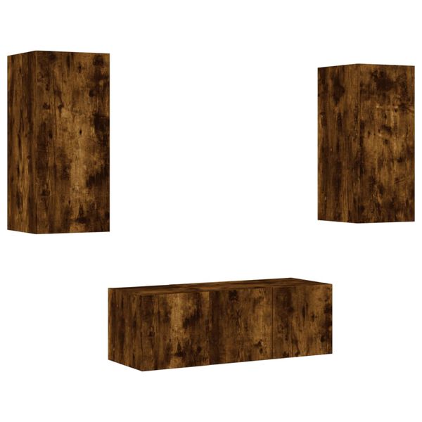 vidaXL 4pcs m&oacute;veis parede p/ TV c/ LEDs deriv. madeira carvalho fumado