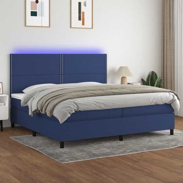 vidaXL Cama box spring c/ colch&atilde;o e LED 200x200 cm tecido azul