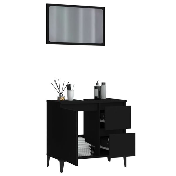 vidaXL 2 pcs conjunto m&oacute;veis casa de banho derivados de madeira preto