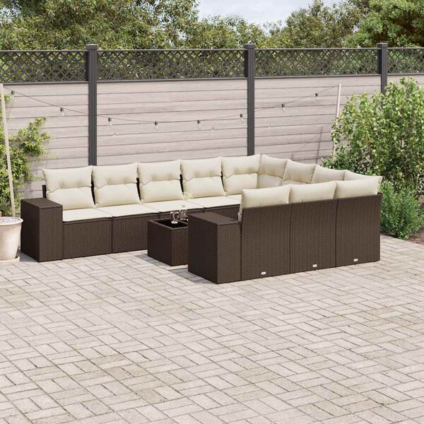vidaXL 11 pcs conjunto sof&aacute;s de jardim c/ almofad&otilde;es vime PE castanho
