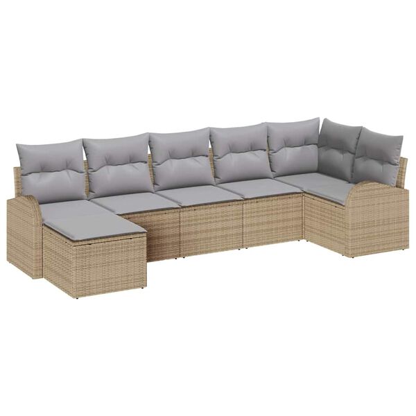 vidaXL Conjunto de Sof&aacute; de Jardim 7 pcs Bege Rattan Sint&eacute;tico