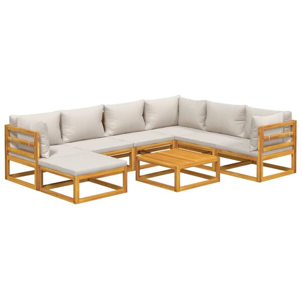 vidaXL 8 pcs conj. lounge de jardim madeira c/ almofad&otilde;es cinza-claro