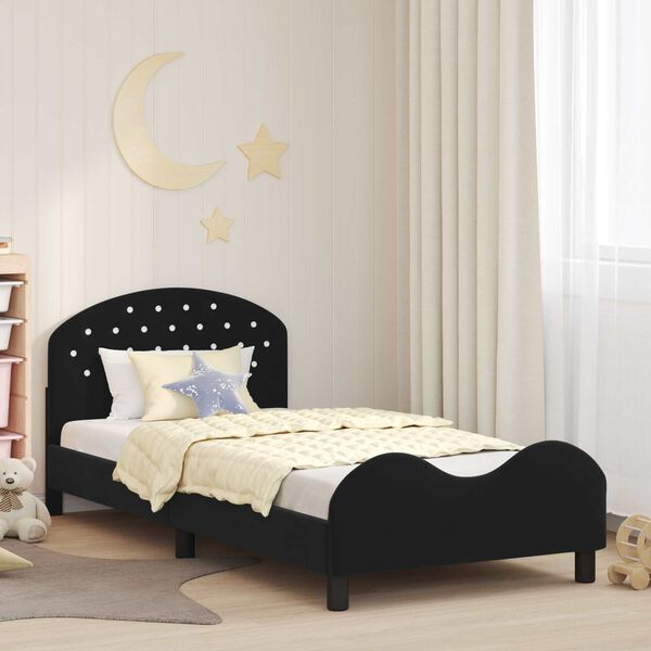 vidaXL Estrutura de Cama Infantil com Cabeceira Preto 90 x 200 cm