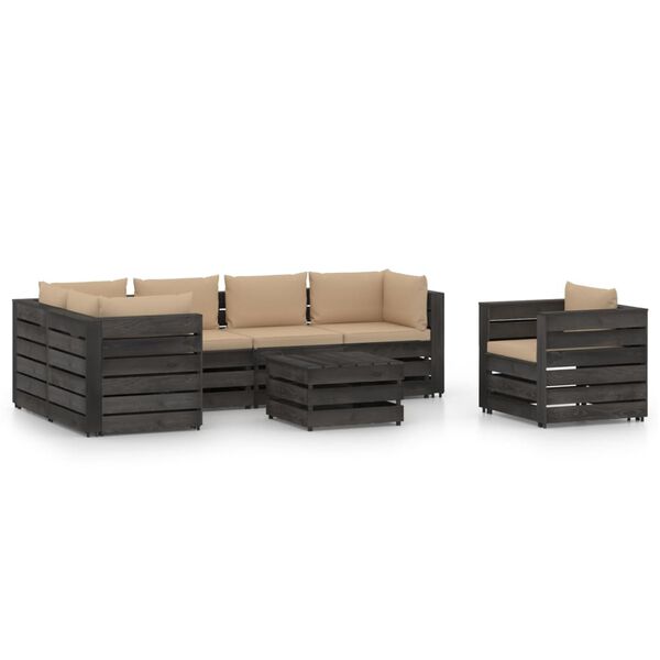 vidaXL 7 pcs conj. lounge jardim + almofad&otilde;es madeira impreg. cinzento