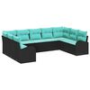 vidaXL Conjunto de Sof&aacute; de Jardim 9 pcs Preto e Turquesa vime PE