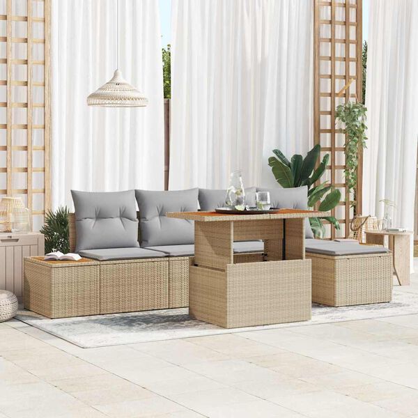 vidaXL Conjunto de Sof&aacute; de Jardim 6 pcs Bege Rattan Sint&eacute;tico