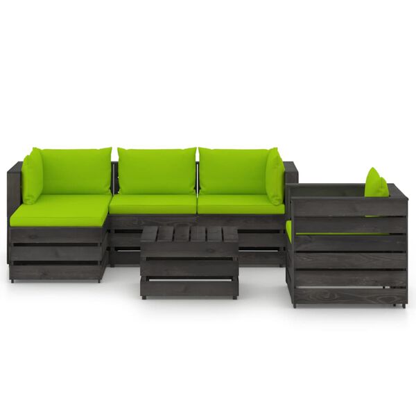 vidaXL 6 pcs conj. lounge jardim + almofad&otilde;es madeira impreg. cinzento