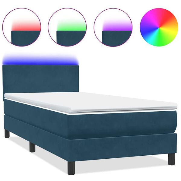 vidaXL Cama box spring c/ colch&atilde;o e LED azul-escuro 80x210 cm veludo