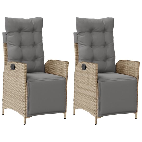 vidaXL Cadeiras jardim reclin&aacute;veis 2 pcs c/ apoio de p&eacute;s bege mistura