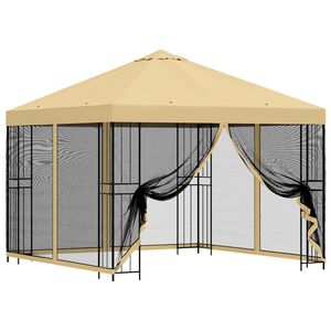 vidaXL Gazebo de Jardim com Laterais 3 x 3 m Creme Poli&eacute;ster e A&ccedil;o