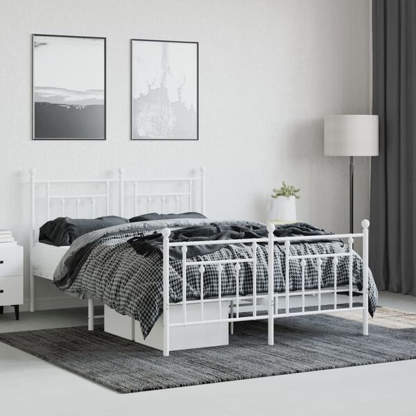 vidaXL Estrutura de cama com cabeceira e p&eacute;s 140x190 cm metal branco