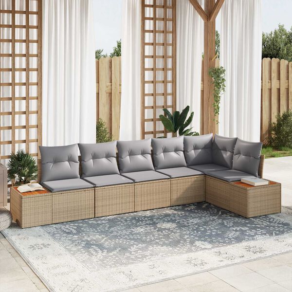 vidaXL Conjunto de Sof&aacute; de Jardim 6 pcs Bege Rattan Sint&eacute;tico