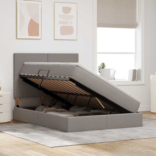 vidaXL Cama com arruma&ccedil;&atilde;o e LED Cinzento-acastanhado 140 x 190 cm