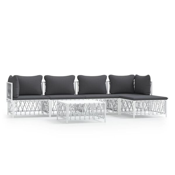 vidaXL 6 pcs conjunto lounge de jardim com almofadões aço branco