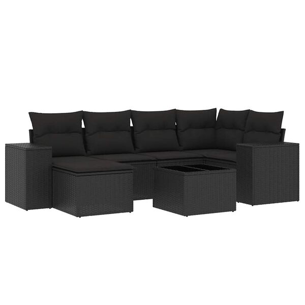 vidaXL 7 pcs conjunto de sof&aacute;s p/ jardim c/ almofad&otilde;es vime PE preto