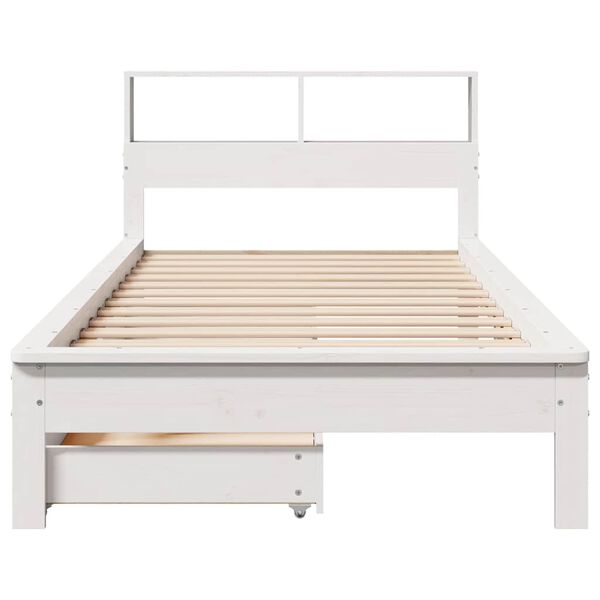 vidaXL Cama com estante sem colch&atilde;o 100x200 cm pinho maci&ccedil;o branco