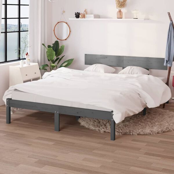 vidaXL Estrutura de cama 140x190 cm pinho maciço cinzento