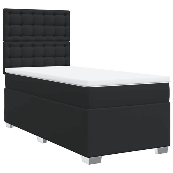 vidaXL Cama com molas/colch&atilde;o 90x190 cm couro artificial preto