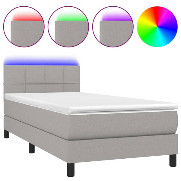 vidaXL Cama box spring c/ colch&atilde;o e LED 80x200 cm tecido cinza-claro