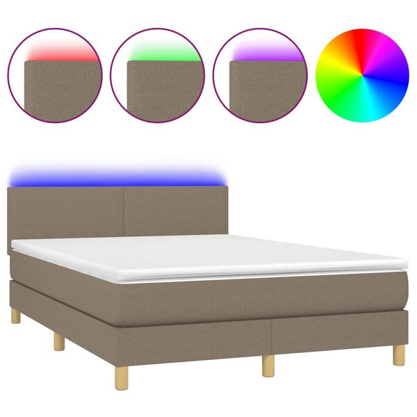 vidaXL Cama box spring colch&atilde;o/LED 140x200 cm tecido cinza-acastanhado