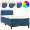 vidaXL Cama box spring c/ colchão/LED 100x200 cm veludo azul-escuro