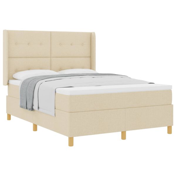 vidaXL Cama Box com colch&atilde;o com cabeceira Creme 160 x 200 cm tecido
