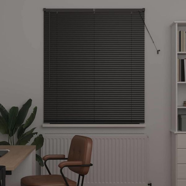 vidaXL Persianas venecianas com cortinas Preto 175 x 120 cm Alum&iacute;nio