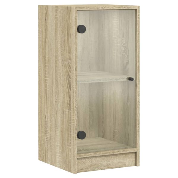 vidaXL Arm&aacute;rio de apoio c/ portas vidro 35x37x75,5 cm carvalho sonoma