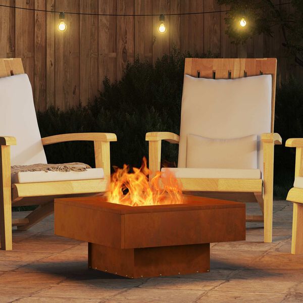 vidaXL Fire Pit Castanho 60 x 60 x 30 cm A&ccedil;o resistente &agrave;s intemp&eacute;ries