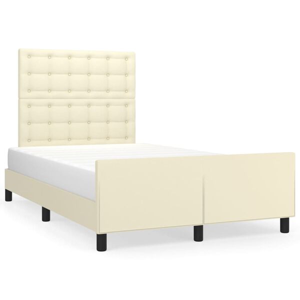 vidaXL Estrutura de cama c/ cabeceira couro artificial 120x200cm creme