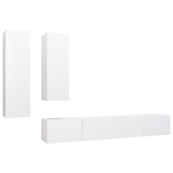vidaXL 4 pcs conjunto de m&oacute;veis de TV derivados de madeira branco
