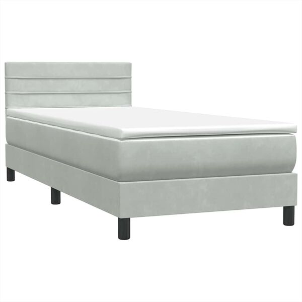 vidaXL Cama com molas/colch&atilde;o cinzento-claro 90x220 cm veludo