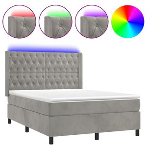 vidaXL Cama box spring c/ colch&atilde;o/LED 140x200 cm veludo cinzento-claro