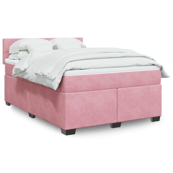 vidaXL Cama com molas/colch&atilde;o 160x200 cm veludo rosa