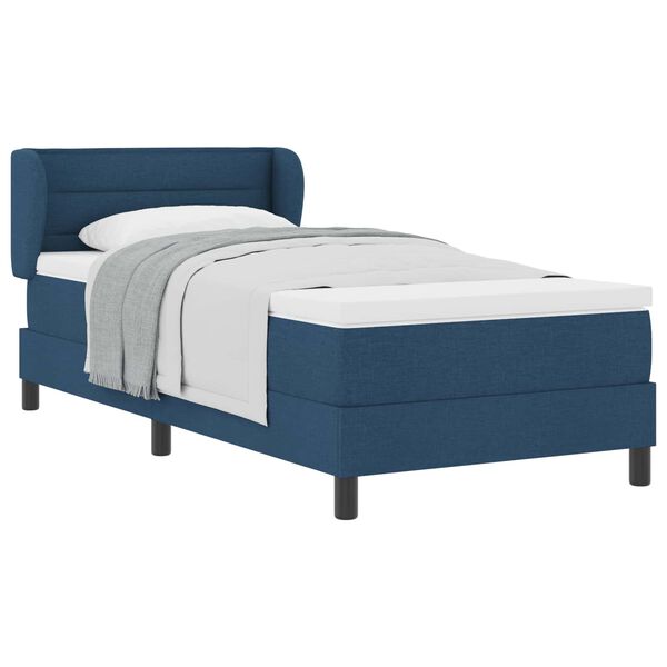 vidaXL Cama Box com colch&atilde;o com cabeceira Azul 90 x 200 cm tecido