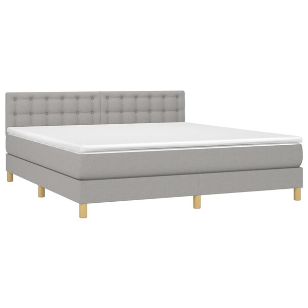 vidaXL Cama box spring c/ colch&atilde;o e LED 180x200 cm tecido cinza-claro