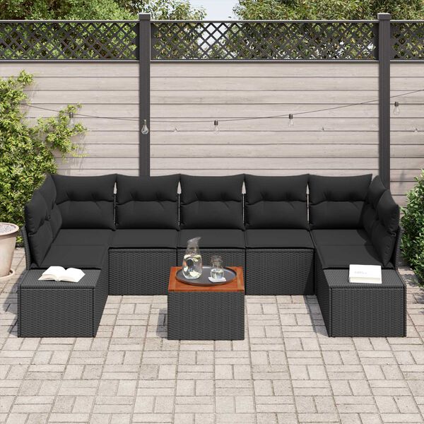vidaXL Conjunto de Sof&aacute; de Jardim 8 pcs Preto vime PE