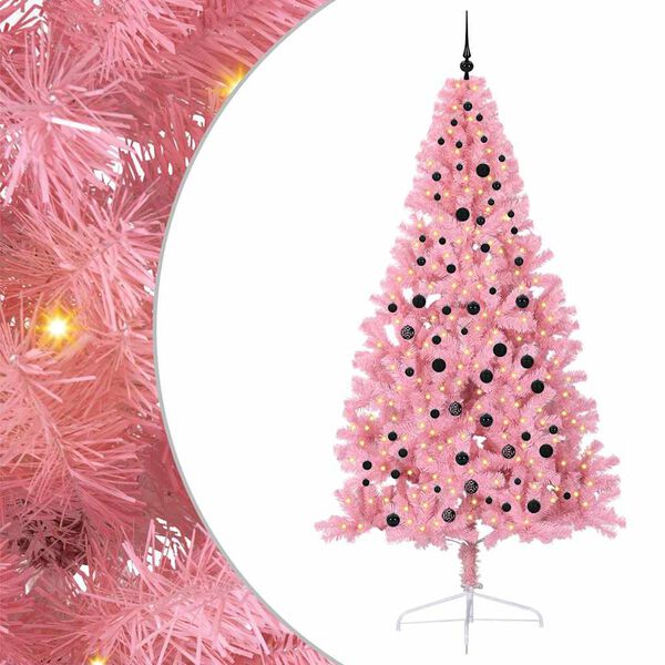 vidaXL &Aacute;rvore de Natal Artificial Pr&eacute;-iluminada Rosa 240 cm PVC