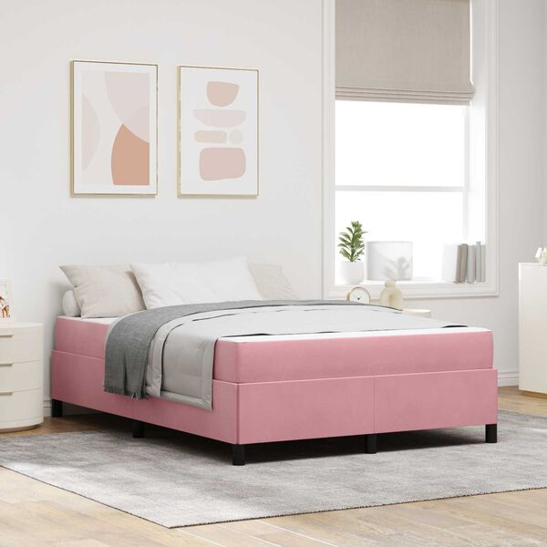vidaXL Estrutura da Cama com colch&atilde;o Rosa 160 x 200 cm tecido