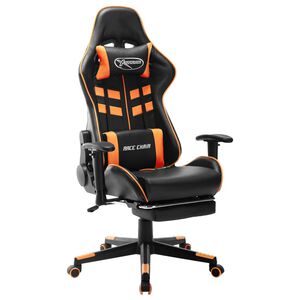 vidaXL Cadeira gaming c/ apoio de p&eacute;s couro artificial preto/laranja