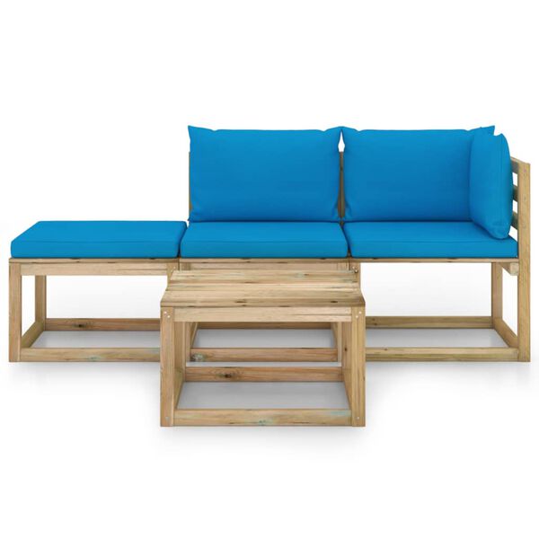 vidaXL 4 pcs conjunto lounge de jardim com almofad&otilde;es azul-claro