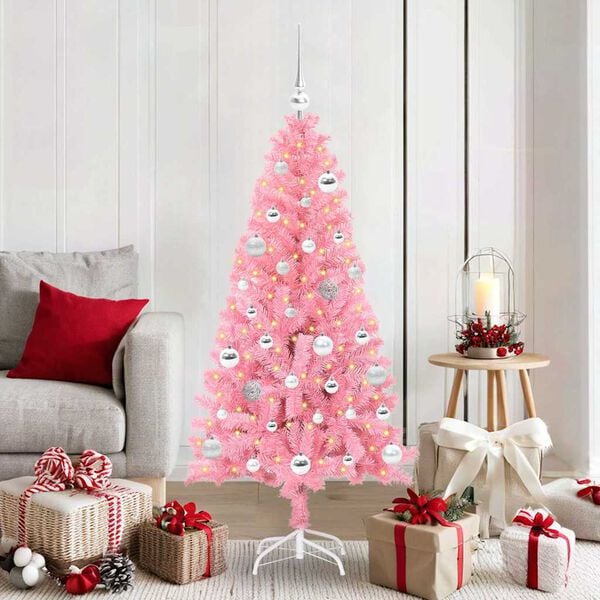 vidaXL &Aacute;rvore de Natal com 150 LEDs com suporte Rosa 150 cm PVC