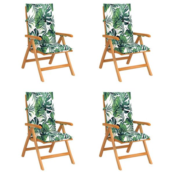 vidaXL Cadeiras de jardim reclin&aacute;veis c/ almofad&otilde;es 4 pcs teca maci&ccedil;a