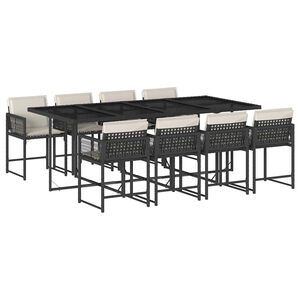 vidaXL 9 pcs conjunto de jantar p/ jardim c/ almofad&otilde;es vime PE preto