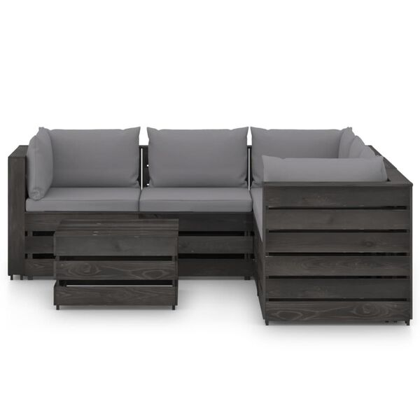 vidaXL 6 pcs conj. lounge jardim + almofad&otilde;es madeira impreg. cinzento