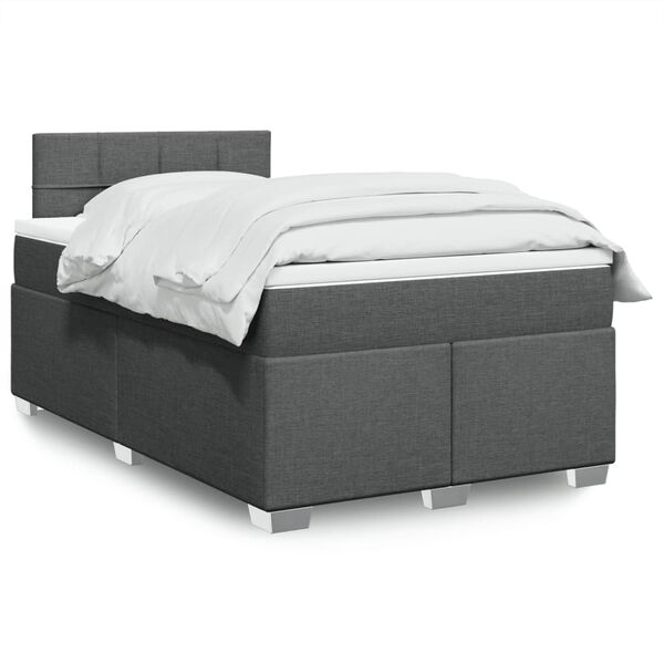 vidaXL Cama boxspring com colch&atilde;o 120x190 cm tecido cinzento-escuro