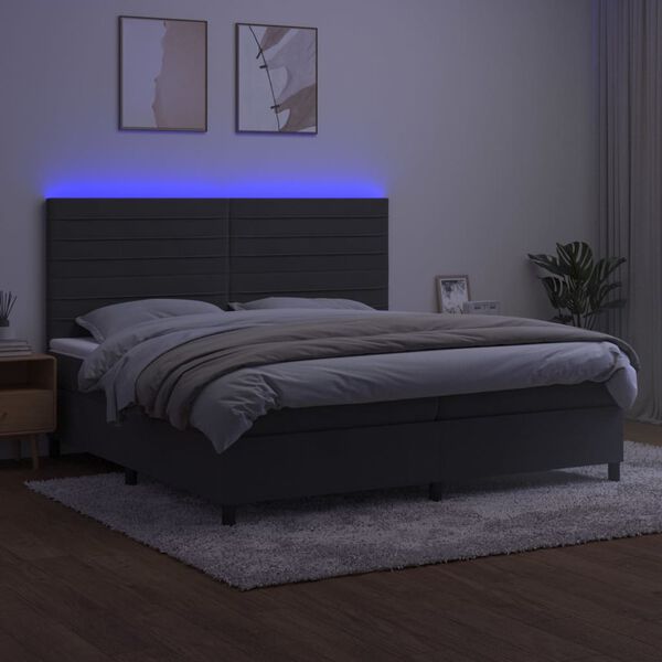 vidaXL Cama box spring c/ colch&atilde;o/LED 200x200cm veludo cinzento-escuro