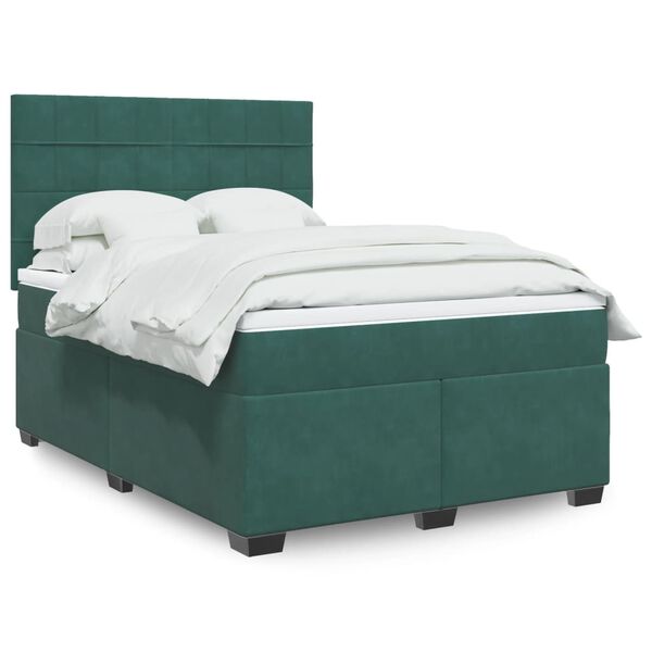 vidaXL Cama com molas/colch&atilde;o 140x190 cm veludo verde-escuro