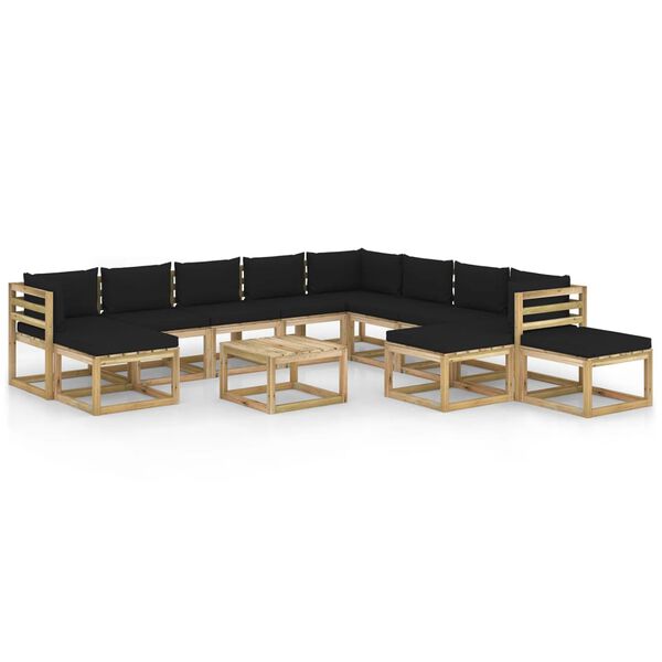vidaXL 12pcs conjunto lounge de jardim com almofad&otilde;es pinho impregnado
